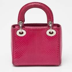 Pre Owned Dior Pink Python Mini Lady Dior Tote