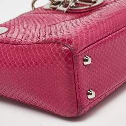 Pre Owned Dior Pink Python Mini Lady Dior Tote