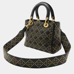 Dior Black Leather Medium Studded Supple Lady Dior Bag