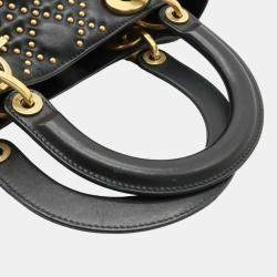 Dior Black Leather Medium Studded Supple Lady Dior Bag