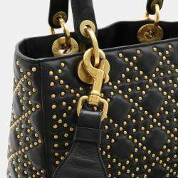 Dior Black Leather Medium Studded Supple Lady Dior Bag