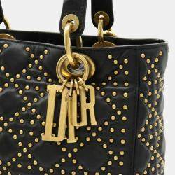 Dior Black Leather Medium Studded Supple Lady Dior Bag
