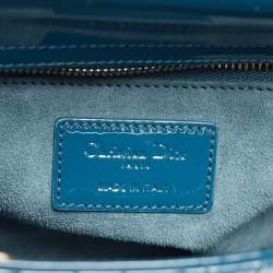 Pre Owned Dior Blue Cannage Patent Leather Small Lady Dior Tote