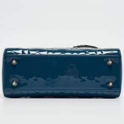 Pre Owned Dior Blue Cannage Patent Leather Small Lady Dior Tote