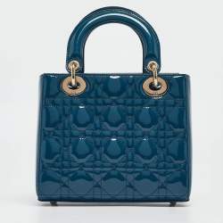 Pre Owned Dior Blue Cannage Patent Leather Small Lady Dior Tote