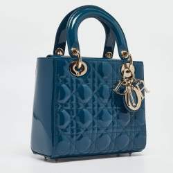 Pre Owned Dior Blue Cannage Patent Leather Small Lady Dior Tote