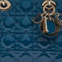 Pre Owned Dior Blue Cannage Patent Leather Small Lady Dior Tote