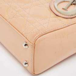 Pre Owned Dior Beige Cannage Patent Leather Mini Lady Dior Tote