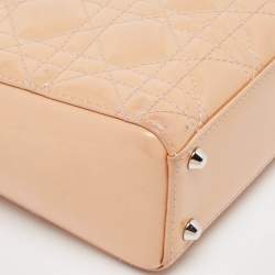 Pre Owned Dior Beige Cannage Patent Leather Mini Lady Dior Tote