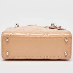 Pre Owned Dior Beige Cannage Patent Leather Mini Lady Dior Tote