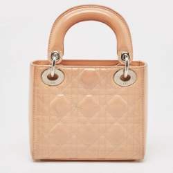 Pre Owned Dior Beige Cannage Patent Leather Mini Lady Dior Tote
