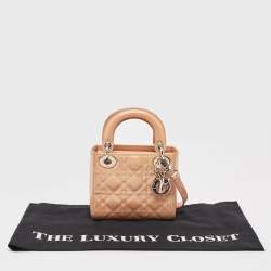 Pre Owned Dior Beige Cannage Patent Leather Mini Lady Dior Tote