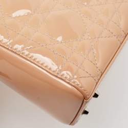 Pre Owned Dior Beige Cannage Patent Leather Mini Lady Dior Tote