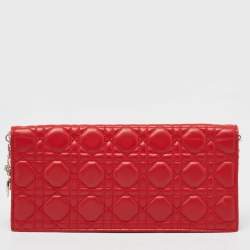 Pre Owned Dior Red Cannage Leather Lady Dior Chain Clutch