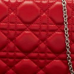 Pre Owned Dior Red Cannage Leather Lady Dior Chain Clutch