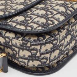 Pre Owned Dior Blue Oblique Canvas and Leather CD Logo Shoulder Bag