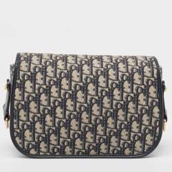 Pre Owned Dior Blue Oblique Canvas and Leather CD Logo Shoulder Bag