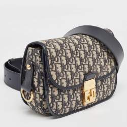 Pre Owned Dior Blue Oblique Canvas and Leather CD Logo Shoulder Bag