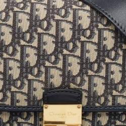 Pre Owned Dior Blue Oblique Canvas and Leather CD Logo Shoulder Bag