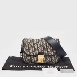 Pre Owned Dior Blue Oblique Canvas and Leather CD Logo Shoulder Bag