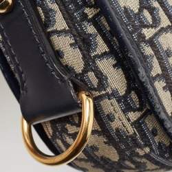 Pre Owned Dior Blue Oblique Canvas and Leather CD Logo Shoulder Bag