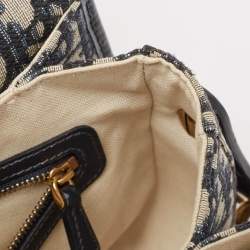 Pre Owned Dior Blue Oblique Canvas and Leather CD Logo Shoulder Bag