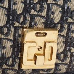 Pre Owned Dior Blue Oblique Canvas and Leather CD Logo Shoulder Bag
