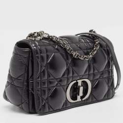 Pre Owned Dior Black Cannage Leather Medium Caro Shoulder Bag