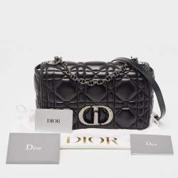 Pre Owned Dior Black Cannage Leather Medium Caro Shoulder Bag