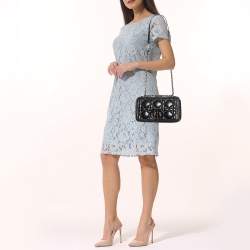 Pre Owned Dior Black Cannage Leather Medium Caro Shoulder Bag