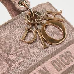 Pre Owned Dior Pink/Grey Embroidered Canvas Medium Lady D-Lite Tote