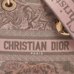 Pre Owned Dior Pink/Grey Embroidered Canvas Medium Lady D-Lite Tote