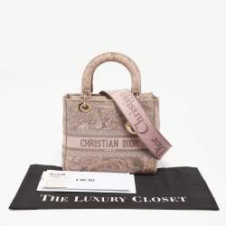 Pre Owned Dior Pink/Grey Embroidered Canvas Medium Lady D-Lite Tote