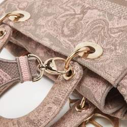 Pre Owned Dior Pink/Grey Embroidered Canvas Medium Lady D-Lite Tote