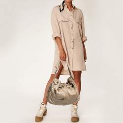 Dior Beige Cannage Nylon and Leather Drawstring Bag