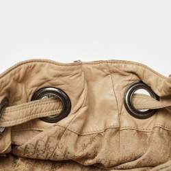 Dior Beige Cannage Nylon and Leather Drawstring Bag