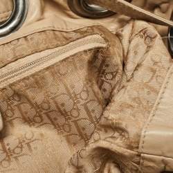 Dior Beige Cannage Nylon and Leather Drawstring Bag