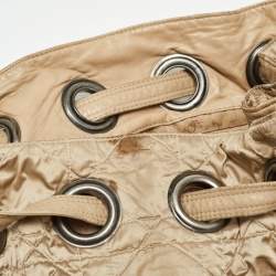 Dior Beige Cannage Nylon and Leather Drawstring Bag