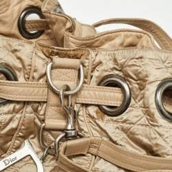 Dior Beige Cannage Nylon and Leather Drawstring Bag