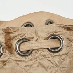Dior Beige Cannage Nylon and Leather Drawstring Bag