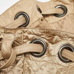 Dior Beige Cannage Nylon and Leather Drawstring Bag