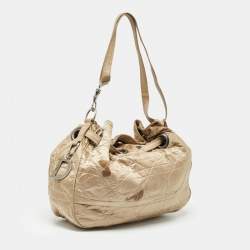 Dior Beige Cannage Nylon and Leather Drawstring Bag