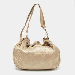 Dior Beige Cannage Nylon and Leather Drawstring Bag