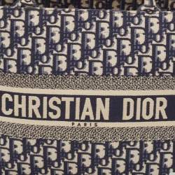 Pre Owned Dior Navy Blue Oblique Embroidered Canvas Medium Book Tote