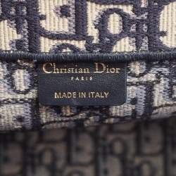 Pre Owned Dior Navy Blue Oblique Embroidered Canvas Medium Book Tote