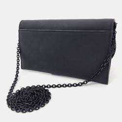 Pre Owned Dior Black Ultra-matte Leather Saddle Chain Wallet