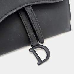Pre Owned Dior Black Ultra-matte Leather Saddle Chain Wallet