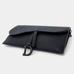Pre Owned Dior Black Ultra-matte Leather Saddle Chain Wallet