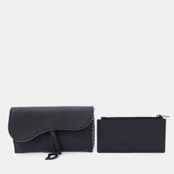 Pre Owned Dior Black Ultra-matte Leather Saddle Chain Wallet