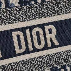 Dior Navy Blue Oblique Canvas Book Tote Bag